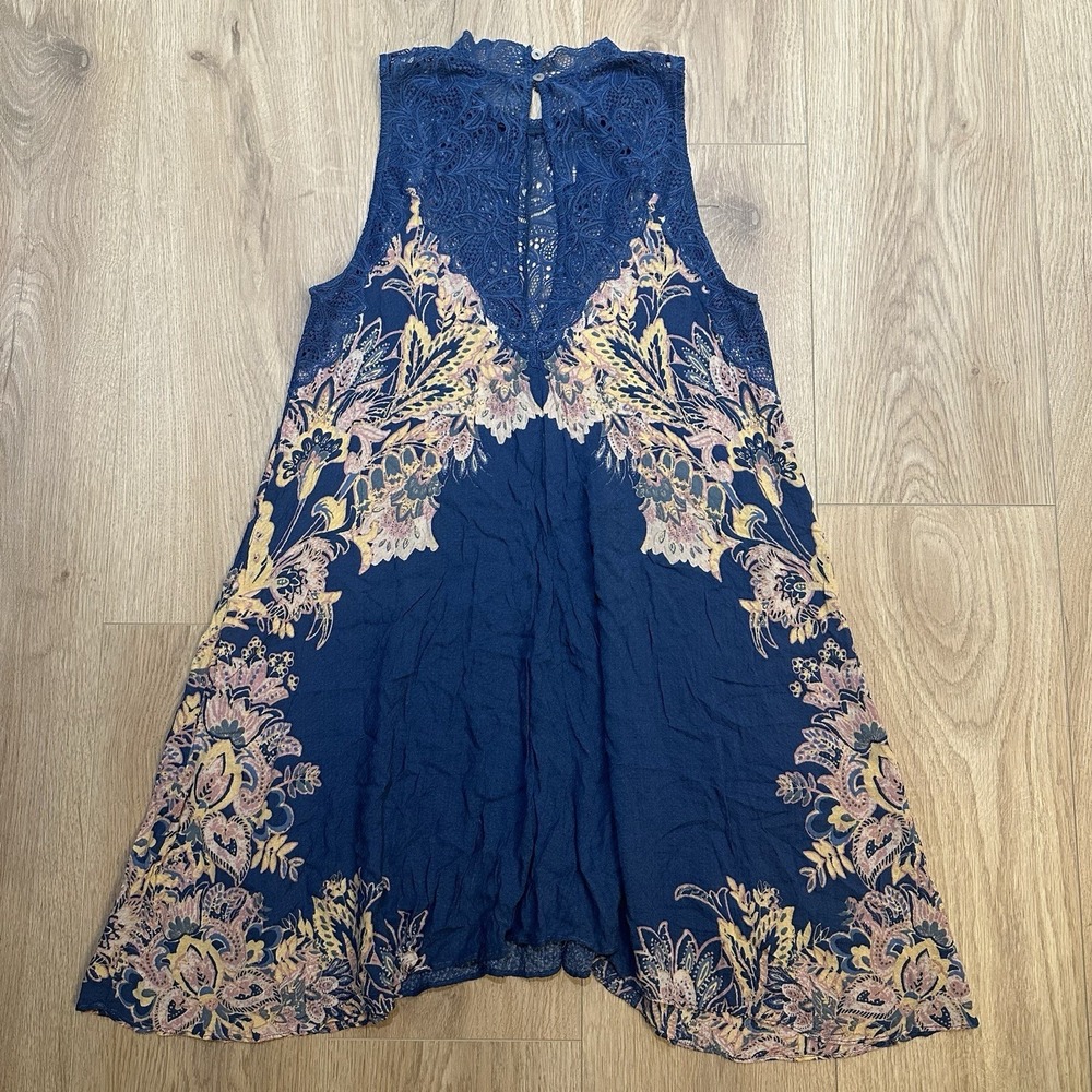 Intimately Free People Slip Dress size XS, Marsha Trapeze Blue Pink Floral Lace - Picture 9 of 9
